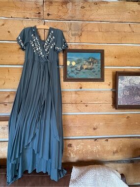 JODIFL Slate Gray Embroidered Wrap Maxi Dress